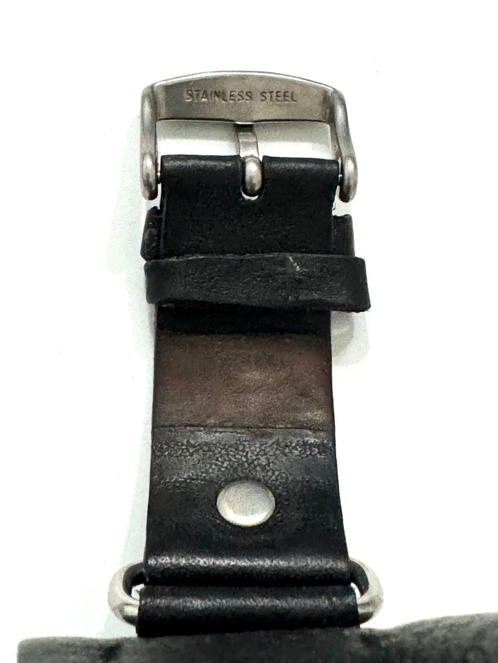 VTG Y2K Fossil Chunky Black Leather Watch Teal Stainless Steel JR-8618